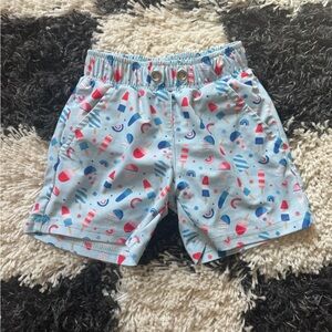 Light Blue Kids Swim Trunks with Pink & Blue Popsicle Print